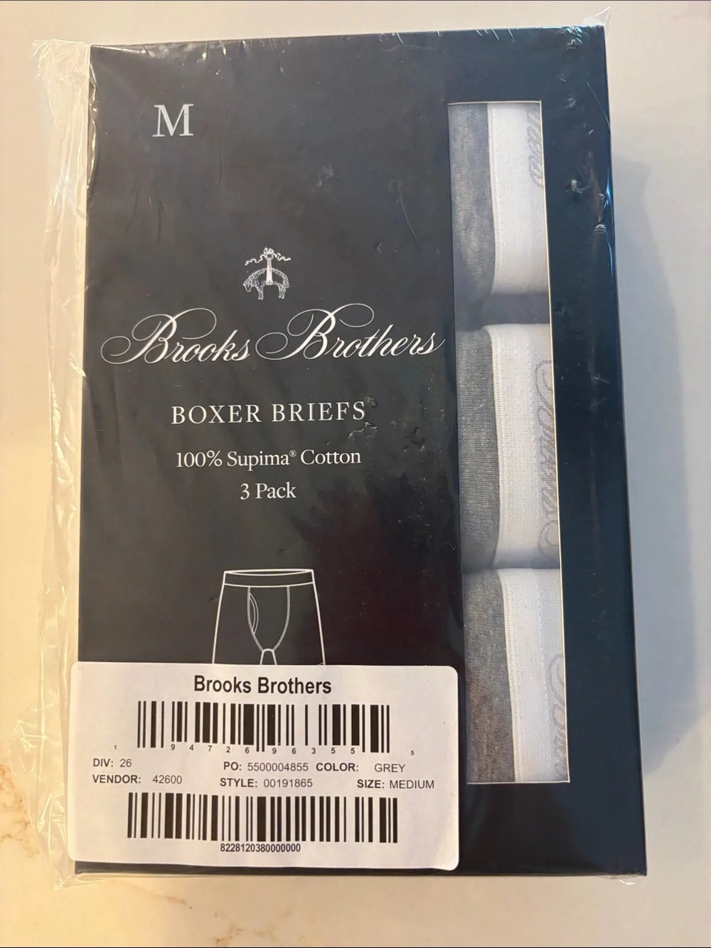 Brooks Brothers Men's Grey and White Boxer Briefs - 3 Pack.  Medium.  NWT